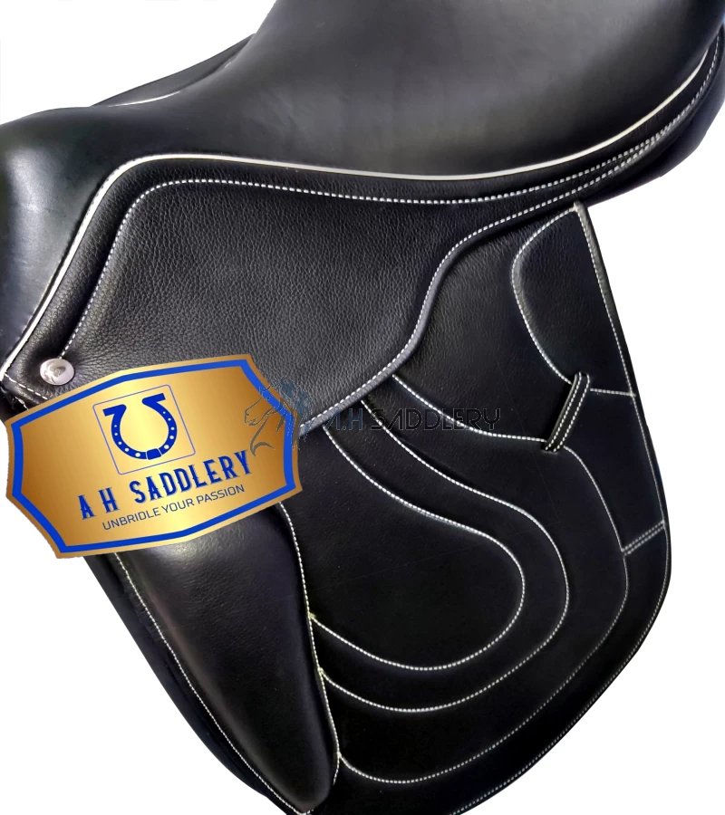 Handmade Leather English Dressage Saddle With Stitching  & Tack Set with Matching Bridle, Reins